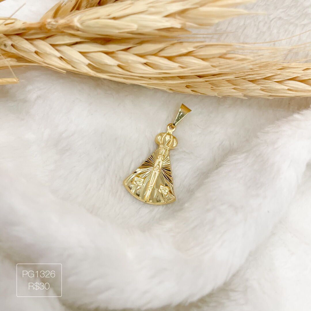 Pingente de Nossa Senhora Diamantada Liso Dourado